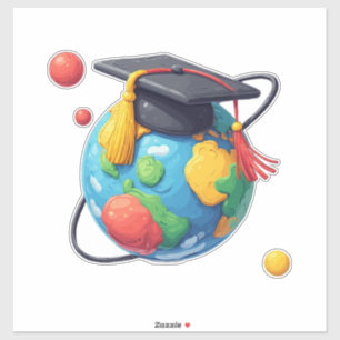 Globale Bildung und Abschluss: Welt mit Hut Aufkleber