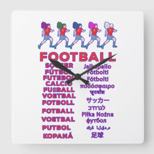 Globale Frauenfußball-Mehrsprachige Namen Sportfan Quadratische Wanduhr