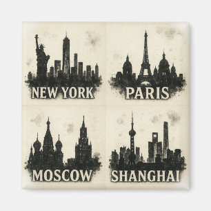 Globale Skyline Ink Iconic Monochromatische Städte Magnet