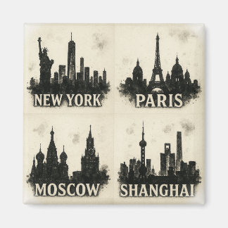 Globale Skyline Ink Iconic Monochromatische Städte Magnet