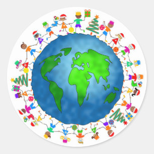 Globale Weihnachtskinder Runder Aufkleber
