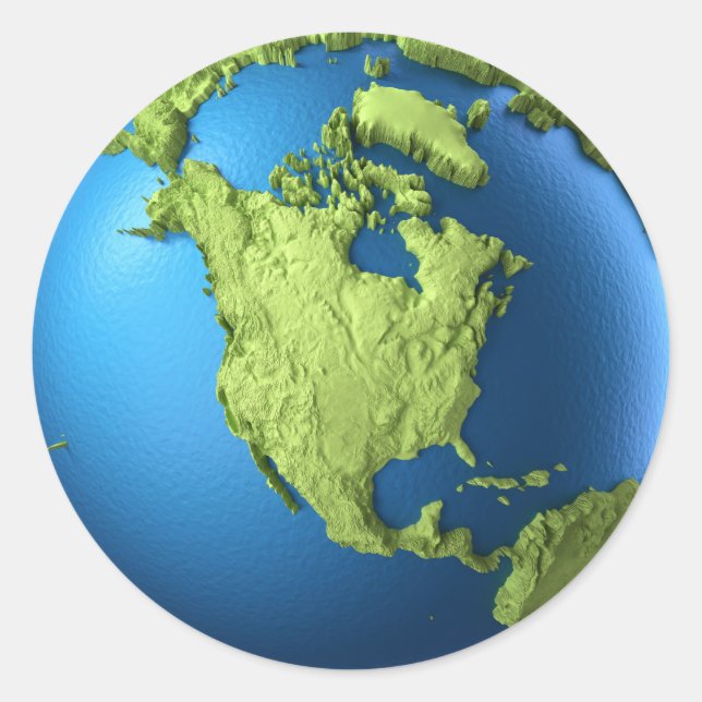 Globe 3d abgeschieden auf weiß.Kontinentales Norda Runder Aufkleber (Vorderseite)