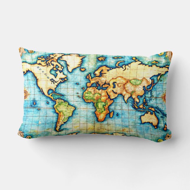 Globe Antike Karte Erde Atlas Lumbar Pillow Lendenkissen (Rückseite)