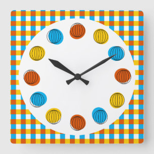 Globe circles and check clock square quadratische wanduhr