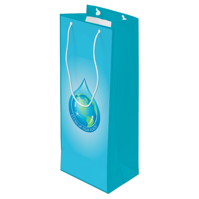 Globe im Wasserfall Geschenktüte Für Weinflaschen (Rückseite Schrägansicht)