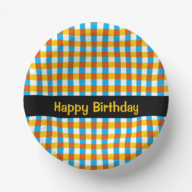 Globe Karo Birthday Pappteller (Vorderseite)
