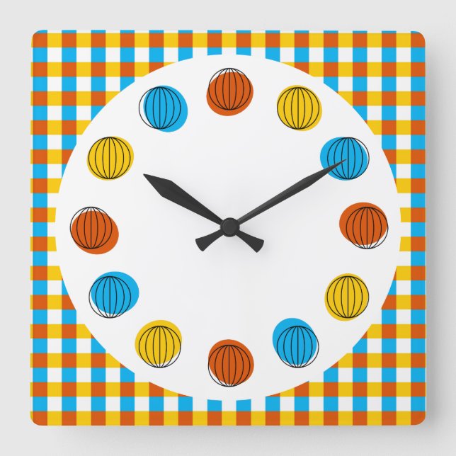 Globe-Kreise und Karo-Uhrenkreis Quadratische Wanduhr (Vorderseite)