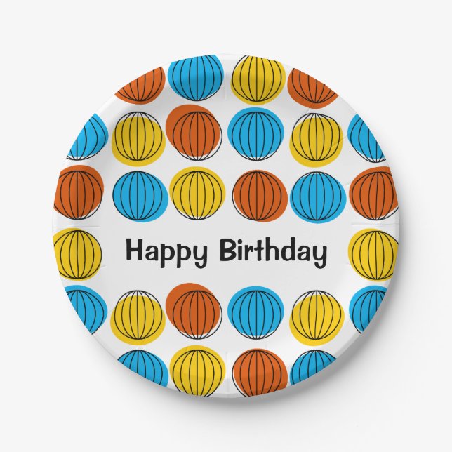 Globe Multi Happy Birthday Papierteller rund (Vorderseite)