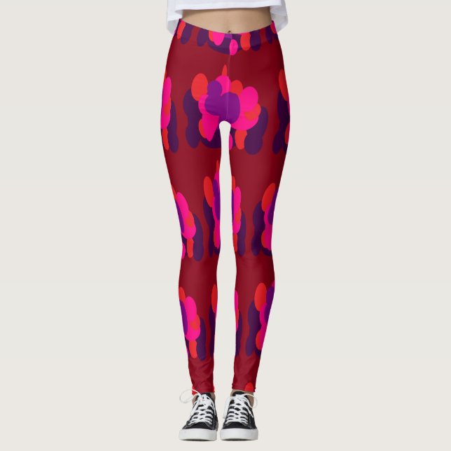 Globe-Muster dusw. rosa Rotwein und lila Leggings (Vorderseite)