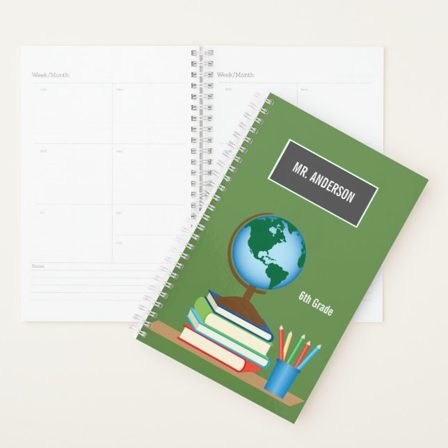 Globe on School Books Personalisiert Teacher Planer (Anzeige)