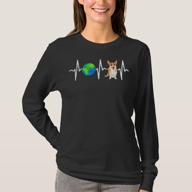 Globe Planet Earth Pembroke Welsh Corgi Heartbeat T-Shirt (Vorderseite)