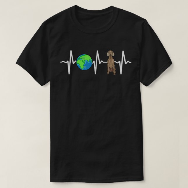 Globe Planet Earth Weimaraner Herzschlag Hund Love T-Shirt (Design vorne)