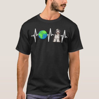 Globe Planet Erde Bearded Collie Heartbeat Dog Lo T-Shirt