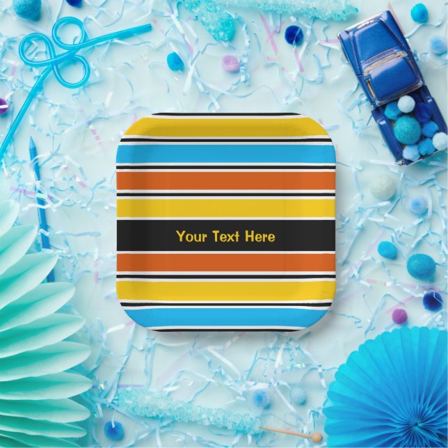 Globe Stripe Classic Text Quadrat Pappteller (Party)