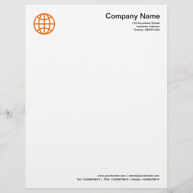 Globe-Symbol - Orange Briefkopf (Vorderseite)