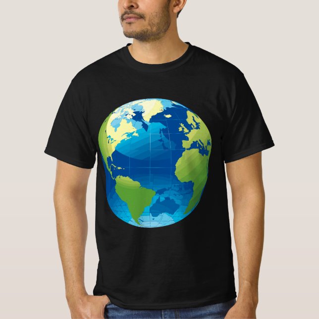 Globe World Map Planet Earth Blue Green T-Shirt (Vorderseite)