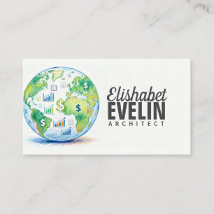 Globus verziert mit Währungs- und Daten-Symbolen A Visitenkarte