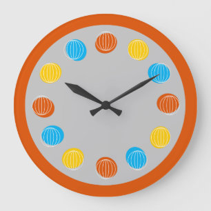 Globus Weiß verbranntes Orange rund Große Wanduhr