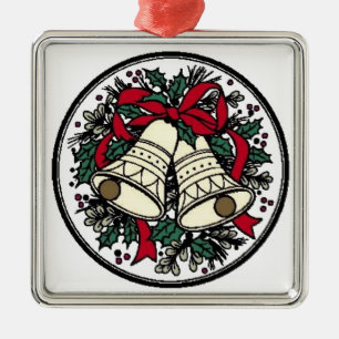 Glocken, Bows & Holly - Silbernes Ornament