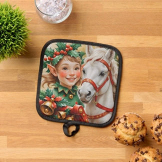 Glocken Holly und Pferd Weihnachtself Topflappen