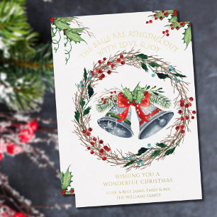 Glocken läuten Weihnachtskranz Gold Folien Feiertagskarte