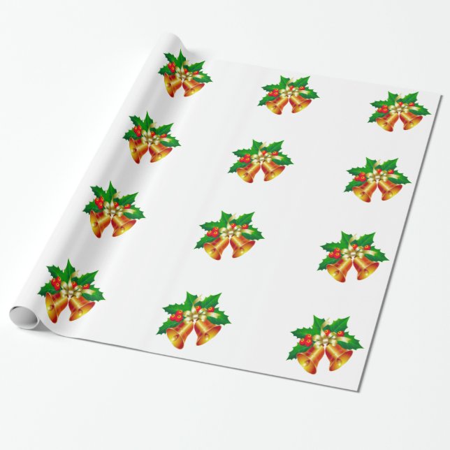 Glocken und Holly Wrapping Paper Geschenkpapier (Ungerollt)