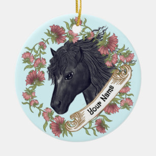 Glockenblume Black Horse Schmuck Keramik Ornament