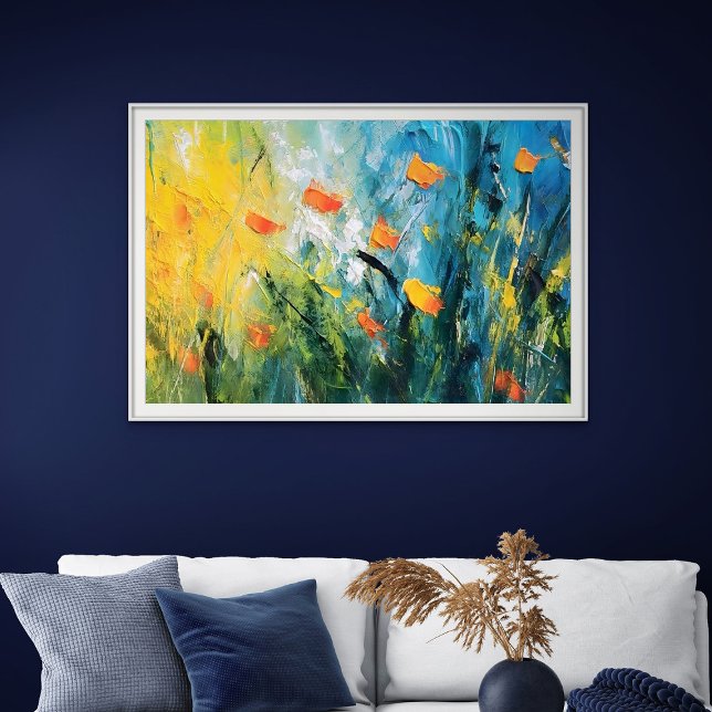 Glockenblumen – Abstrakte blühende Wiese in Bewegu Poster (Bellflowers – Abstract Floral Meadow in Motion)