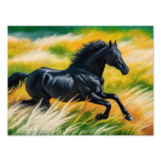 Glockenturm Schwarzes Pferd Galloping im pulsieren Fotodruck