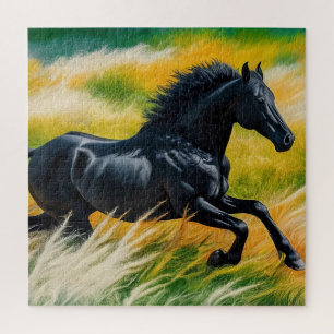 Glockenturm Schwarzes Pferd Galloping im pulsieren Puzzle