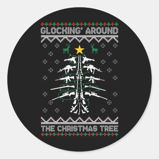 Glocking Around The Christmas Tree Hässlicher Weih Runder Aufkleber (Vorderseite)
