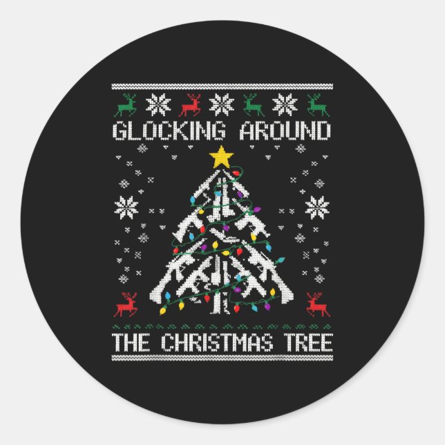 Glocking Around The Christmas Tree Ugly Christmas  Runder Aufkleber (Vorderseite)