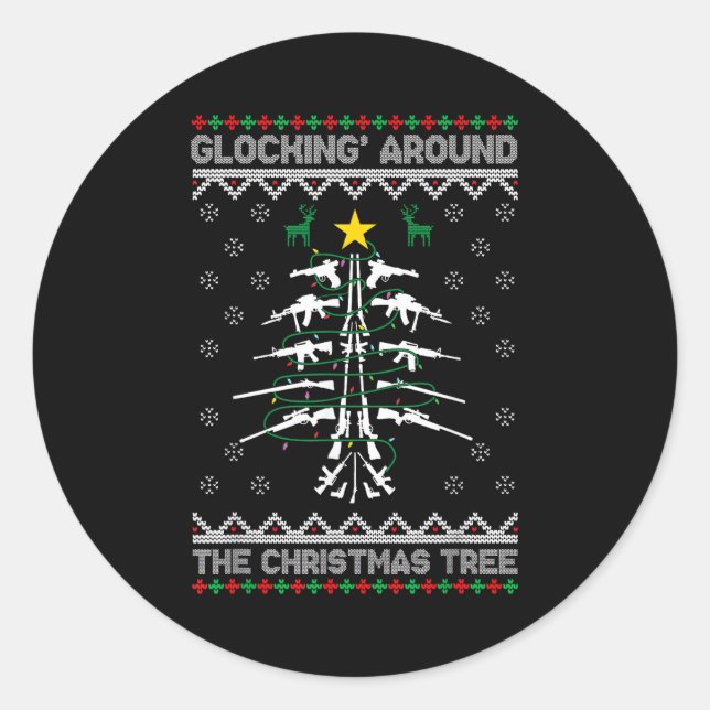 Glocking Around The Christmas Tree Ugly Christmas  Runder Aufkleber (Vorderseite)