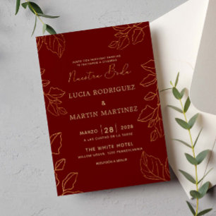 Glod Blatt Rot Spanisch Unsere Hochzeit Einladung