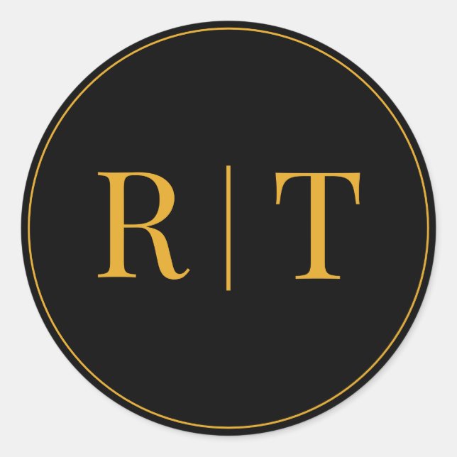 Gloden Black Monogram Wedding Runder Aufkleber (Vorderseite)