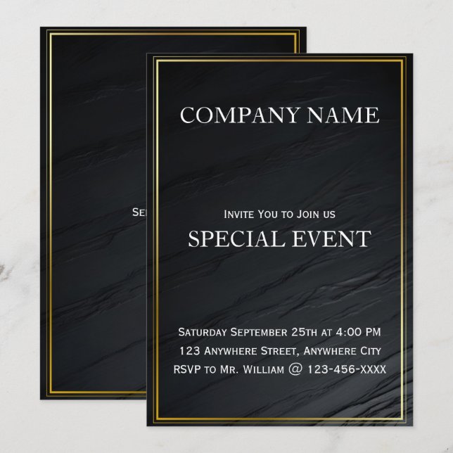 Gloden Frame Black Corporate Party Einladung Card (Vorne/Hinten)