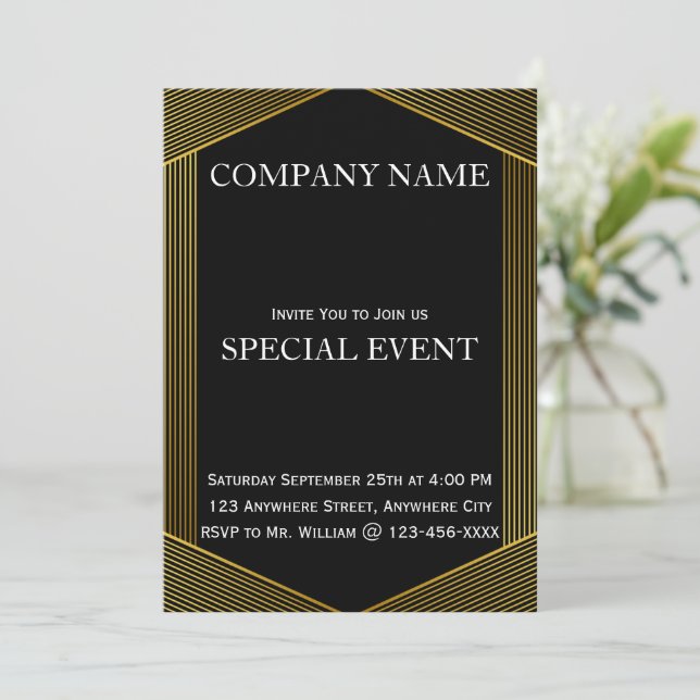 Gloden Frame Black Corporate Party Einladung Card (Stehend Vorderseite)