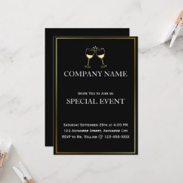 Gloden Frame Cheer Black Corporate Invitation Card Einladung