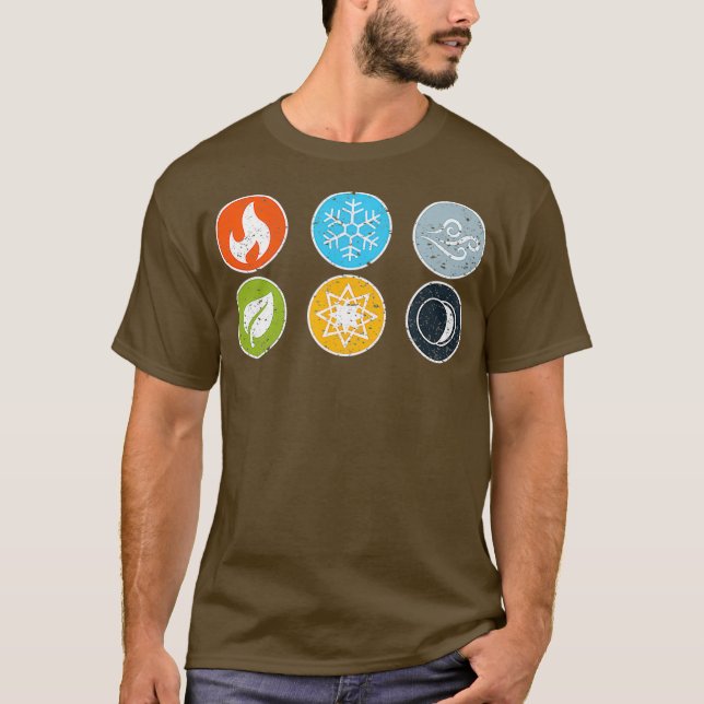 Gloomhaven Elements Symbol Fire Ice Air Earth T-Shirt (Vorderseite)