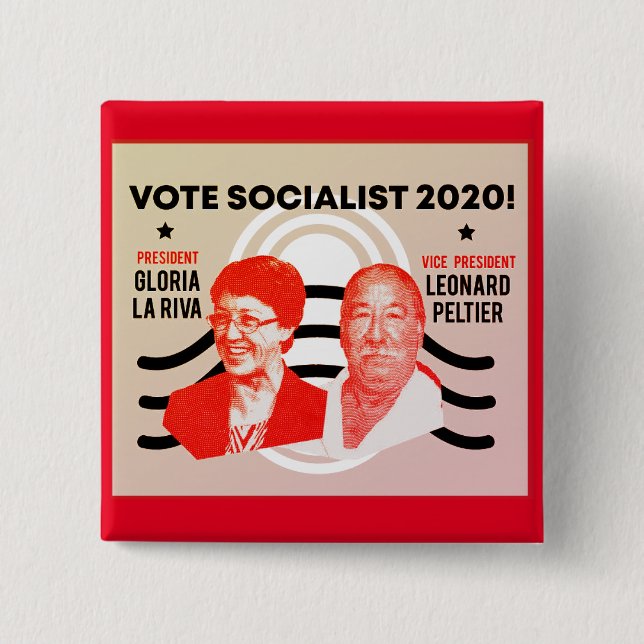 Gloria La Riva / Leonard Peltier 2020 Button (Vorderseite)