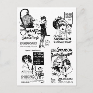 Gloria Swanson Silent Movie Anzeigen Postkarte