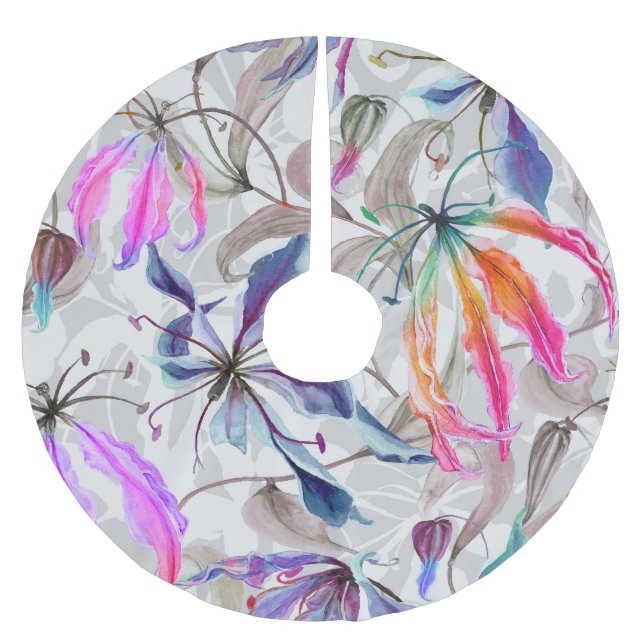 Gloriosa Lily Blume: Elegantes Wasser Polyester Weihnachtsbaumdecke (Vorderseite)