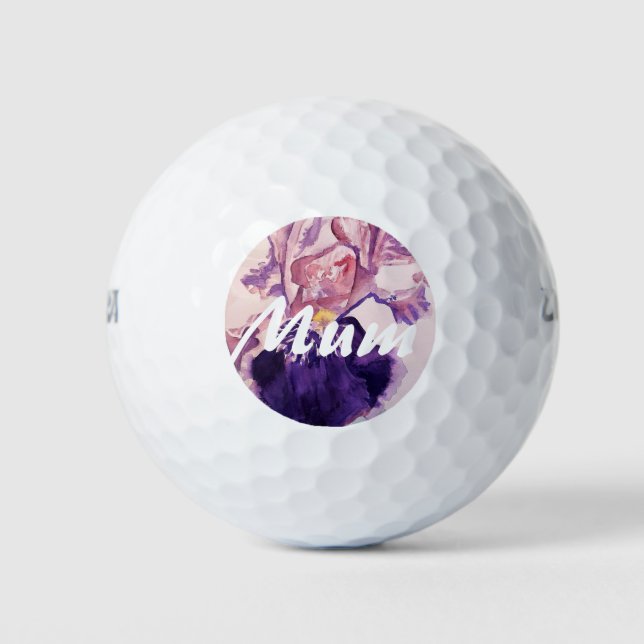 Glorioues Lila Iris Aquarellmalerei Golfball (Vorderseite)