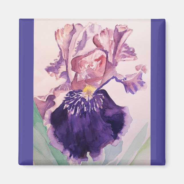 Glorioues Lila Iris Aquarellmalerei Magnet (Vorne)