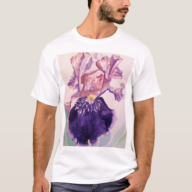 Glorioues Lila Iris Aquarellmalerei T-Shirt (Vorderseite)