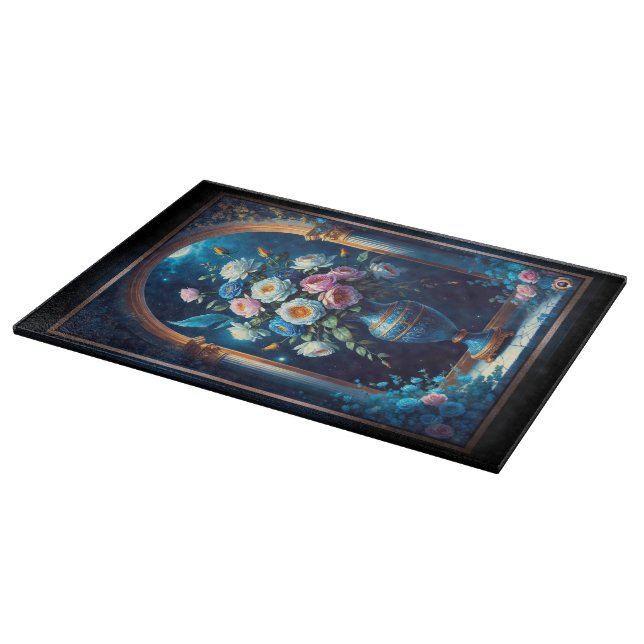 Glorious floral Bouquet under moonlit Sky Schneidebrett (Ecke)