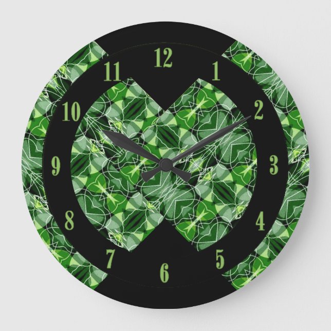 Glorious Green Abstrakt Pattern Wall Clock Große Wanduhr (Vorderseite)