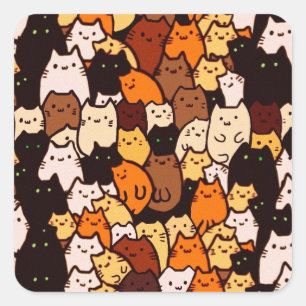 Glorious Katzen Muster .. Kawaii doodle art Quadratischer Aufkleber