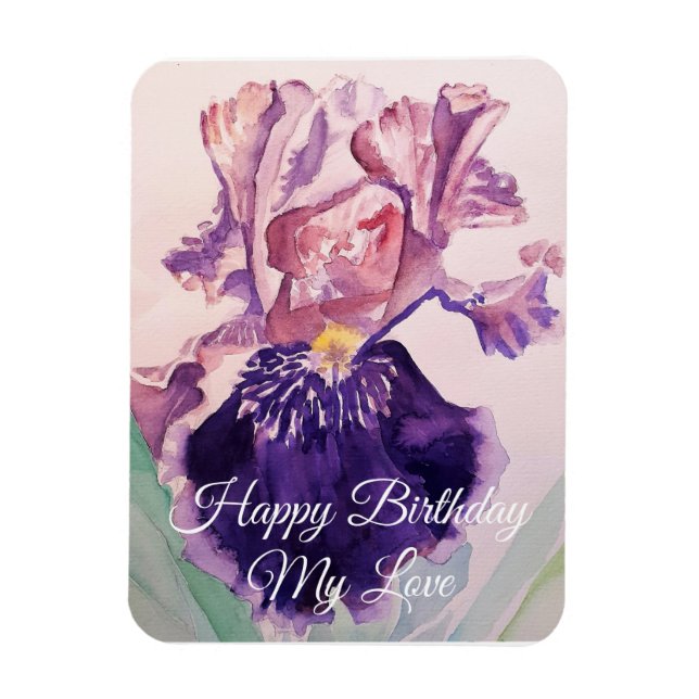 Glorious Lila Watercolor Iris Birthday Magnet (Vertikal)