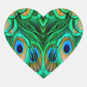Glorious Peacock Feathers Herz-Aufkleber